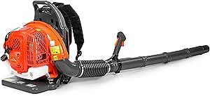 JellyMoving 65-cc 2-Cycle Backpack Leaf Blower Gas Powered - 850CFM 230MPH 1.8L Large Fuel Tank, High-Efficient Powerful Gas Leaf Blower for Yard Lawn Care, Leaf Cleaning, Snow Blowing (Orange)