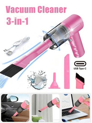 3-In-1 Handheld Vacuum Cleaner - 2000mAh Battery, Fast Charging, Powerful Wet/Dry Suction For Car, Home And Pet, USB-C Charging, Washable Filter, Low Noise Air Purifier And Multi-Function Nozzle Set, Essential For Car Detail Cleaning, Keyboard Cleaning, Desktop Organization | SHEIN