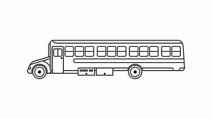 animated american school bus. September 1 is beginning of school year. Linear black and white Looped video