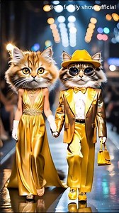 Viral Cat Fashion Show 2025 | Luxury Cat Head Models on Runway | Golden Cat Couple Look