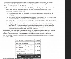 2. A student is assigned the task of determining the mass perce... | Filo