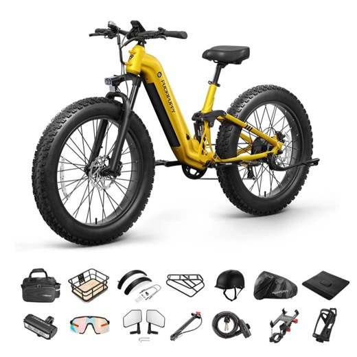 PUCKIPUPPY 26" Fat Tire Electric Bikes for Adults 28mph Top Speed 960W Peak 80Miles Max Range Full Suspension Step Through Ebike 48V 20AH Battery 7 Speed E-Mountain Bike, Comply with UL2849 By SGS