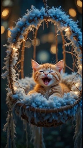 Cute Cat Says “Good Night” While Swinging | Sweet Dream Vibes #GoodNight#CatVideo#CuteCat #SleepyCat