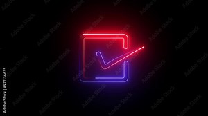 Animation of Glowing neon light Check mark icon and tick mark icon isolated . Simple Check mark icon, positive tick symbol of approved, success, confirm, correct concept animation,