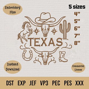 Texas Embroidery Design: Western Cow Skull, Horse & Cowboy Boot (instant Download) - Etsy