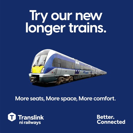 3 comments | Travel in comfort and avoid a pain in the bottleneck with NI Railways’ new, longer, walk-through trains. With more seats and more space, all you need to do is sit back and relax. Plan your journey at https://bit.ly/3uYPJa2 and get #BetterConnected. | Translink | Facebook