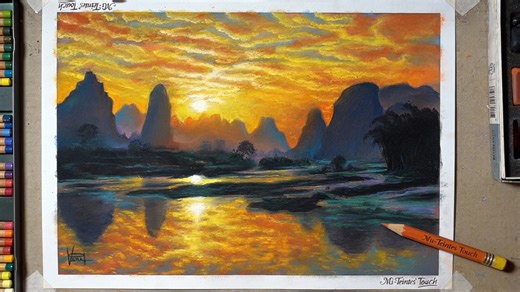 Creating sunset art with soft pastels: Tips for realistic colors and smooth blending