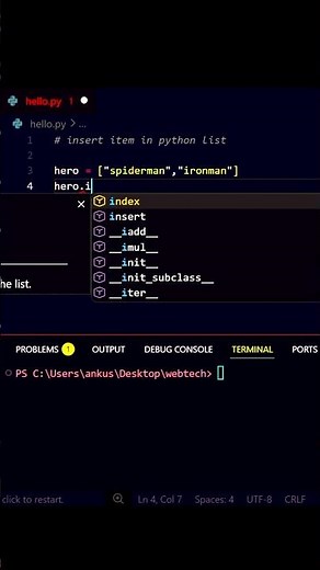 Insert Items in Python List Like a Pro! 🐍🔥#shorts #python