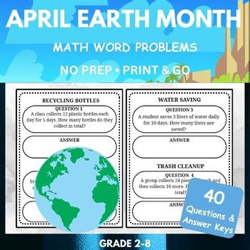 April Math Worksheets | Earth Month Math Word Problems | Grades 2–8