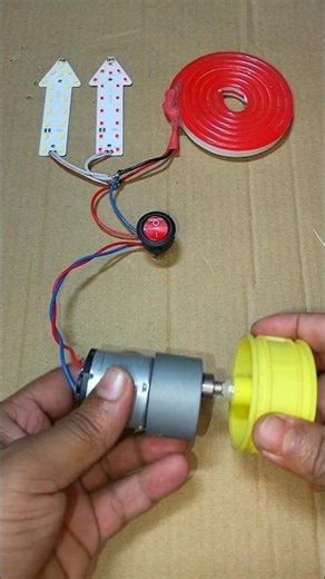 Rope Turning Gear Motor Generator Powering Into Two LED Light and Neon Strip Light #dcmotor #shorts
