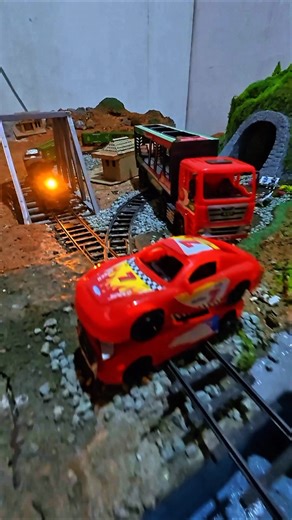 Mini Steam Train Crash into Cars on Broken Bridge Diorama#TrainDiorama#TrainCrash#Miniature#Shorts