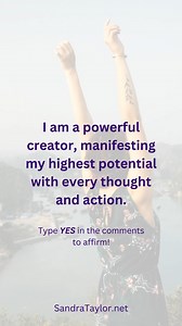 You are more powerful than you realize. ✨ Every thought you think, every intention you set, and every action you take sends ripples into the universe, shaping the reality you experience. When you align your energy with your highest potential, you become an unstoppable force of creation. Drop a YES in the comments to claim it! 🙏 | Sandra Anne Taylor