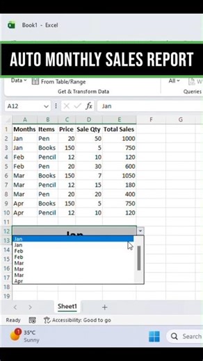 Auto Monthly Sales Report in Ms Excel! #shorts #exceltips #msexcel