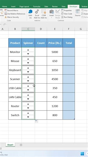 Add Spinner in Excel 🔄 | Easy Step-by-Step Guide #shorts #ytshorts