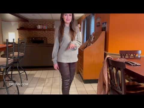 ACTRESS MADISON MODELS DRESSIN.COM FASHIONS REVIEW STYLISH BLAZER BROWN LEATHER THIGH BOOTS