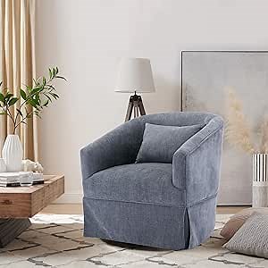 Swivel Accent Barrel Chair Velvet Round Accent Sofa Chair, 360 Degree Swivel Club Chair with Pillows, Modern Leisure Arm Chair for Living Room Bedroom Nursery Lounge Office (Grey)