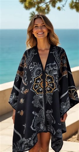 Blue Alpaca Ruana: Reversible Floral Embroidered Wrap - Etsy