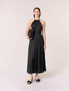 Pleated satin maxi dress Black / Gray for Women | Maje