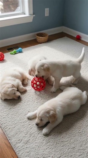 Golden retriever pups playing ball #dogshorts #puppy #puppies