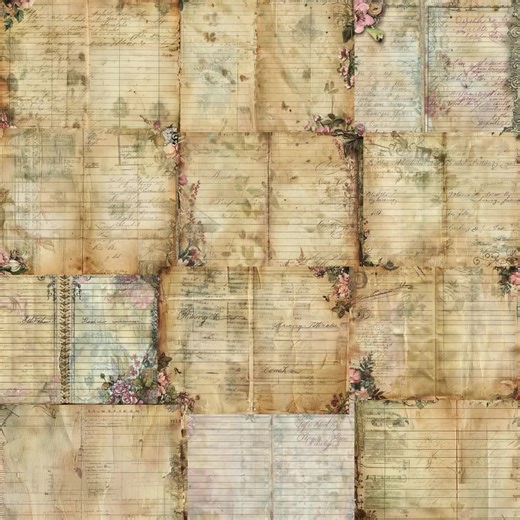 Vintage Notebook Junk Journal Kit | Vintage Lined Papers | Old Papers | Vintage Notebook Pages | Vintage Ledger | Floral Digital Download - Etsy