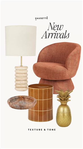 HAUSETTE LIFESTYLE on Instagram: "▼ Texture and tone, with a quiet hit of warmth. This week’s arrivals land in that sweet spot where materials do the talking - warm brown marble with natural veining, glossy tan tile, soft rust upholstery, creamy travertine and a clean, light shade. A palette that feels calm, considered, and richly layered. Style them together for depth, or let one hero piece hold the room. Either way, this is the kind of mix that makes a home feel finished - without feeling forc
