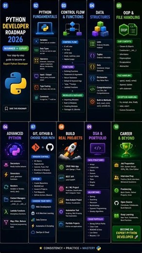 🐍 Python Complete Learning Path from Beginner to Expert 🚀#Python #PythonDeveloper #PythonRoadmap