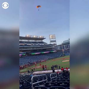 11K views · 141 reactions | Members of the Army Golden Knights performed a parachute jump at Nationals Park on Wednesday, entertaining fans at the stadium and briefly causing an evacuation of the U.S. Capitol. Miscommunication over the pre-game display caused alarm. https://cbsn.ws/3K2wK5M | CBS News | Facebook