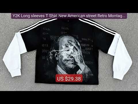 Y2K Long sleeves T Shirt New American street Retro Montage Pr... — Amazing Value 2026 | Must Have!