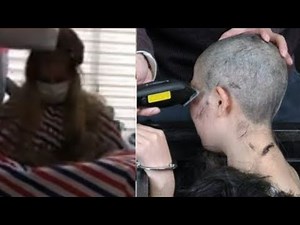 Girl crying Headshave in barbershop.2024