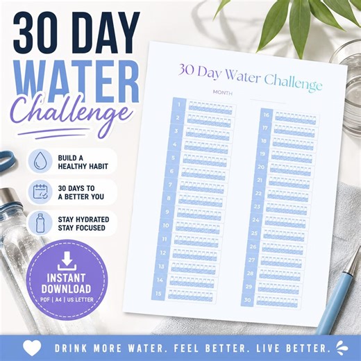 Water Tracker Printable PDF | Hydration Tracker | 30 Day Water Challenge | Daily Habit Tracker | Wellness Planner - Etsy Australia