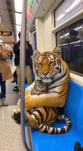 大虎虎跟小貓貓一起搭捷運 Tiger and cat in MRT #cat #animals #cute #funny #viral #tiger