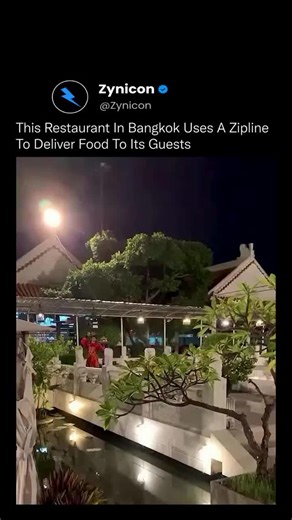Zynicon | Future Tech & AI on Instagram: "A Bangkok restaurant is taking dining to new heights—literally! 🍽️🚀 This innovative eatery uses a zipline system to deliver food directly to guests seated on its rooftop terrace. The concept not only adds a fun and thrilling twist to the dining experience but also showcases the creative use of technology in hospitality. Imagine enjoying your meal while watching your food zip through the air—now that’s a unique way to dine out! 🌆✨ #tech #technews #ai #