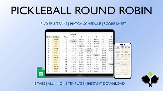 Pickleball League Template - Round Robin Format, Max of 16 Teams, Google Sheets - Etsy