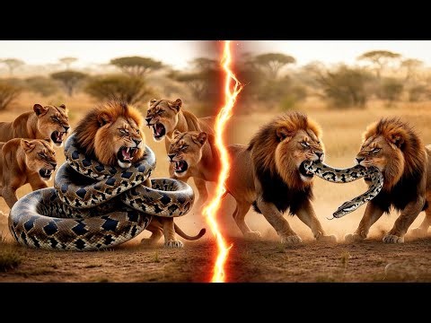 One Python Snake vs Team of Lions Brutal Fight | Lion V/S Python | Python attack lion | Animal video