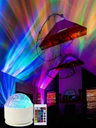 1pc 16-Color Remote Control Northern Lights Projector Lamp, One-Key Switch Romantic Lighting, Create Your Own Starry Bedroom, Can Be Powered By Power Bank, Computer, Outlet, Compact Size For Bedroom, Living Room, Camping, Party | SHEIN
