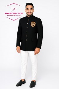 Men’s Black Jodhpuri Suit | Bandhgala Indo-western Outfit With Lion Embroidery | Groom Wedding Reception Wear - Etsy