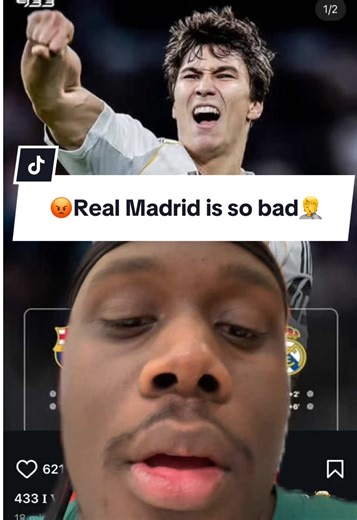 Half-time reaction🤦 Vini what a player 👀Barca is dominating us😭#trending #realmadrid #barcelona #viral #vini