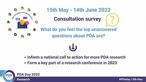 It's PDA Day on 15th May and this year our focus is on research. This short video explains why high quality research, informed by what matters most to the PDA community, is what’s needed to change policy and practice and reduce the postcode lottery that surrounds PDA today. To find out how to participate in the consultation survey we’re launching on 15th May, please visit: https://www.pdasociety.org.uk/pda-day-2022/ #PDA #PDAday | PDA Society