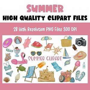 Watercolor Summer Clipart | Beach, Sunshine, and Vacation Graphics