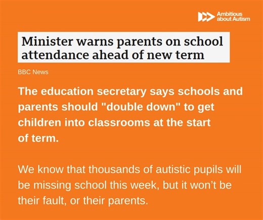 It’s back to school week but we know many autistic children won’t be back to school. The government rightly wants to tackle persistent absence, but it needs to take a closer look at the reasons why so many autistic pupils aren’t present in the classroom. We need to make school a less hostile place, so all autistic children can thrive and belong. | Ambitious about Autism
