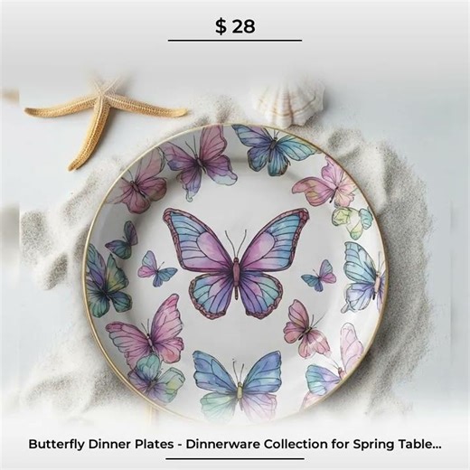Butterfly Dinner Plates - Dinnerware Collection for Spring Table Setting & Home Decor