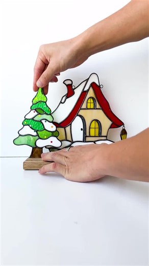 Stained Glass Christmas Village Set - Handmade Snowman and Tree Holiday Scene - Cozy Winter Decor - Etsy UK