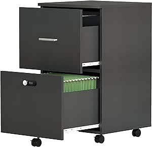 2 Drawer File Cabinet with Lock - Filing Cabinet 2 Drawer - Wood Filing Cabinets on Wheels - Rolling File Cabinets for Home Office, Grey