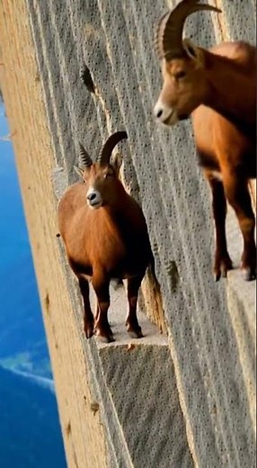 Death-Defying Mountain Goats Climbing Vertical Cliffs 🐐😱 #animals