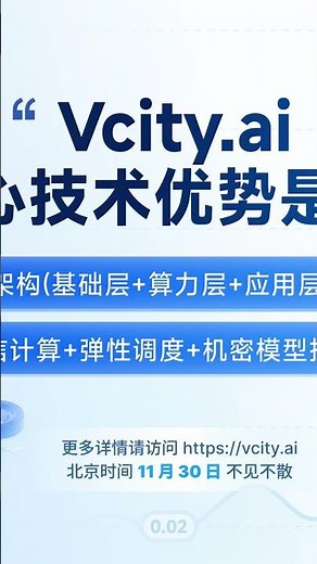 ❓Vcity.ai的核心技术优势是什么？🎁三层架构（基础层+算力层+应用层）保障稳定，💳 高效可信计算+弹性调度+机密模型技术筑牢壁垒！