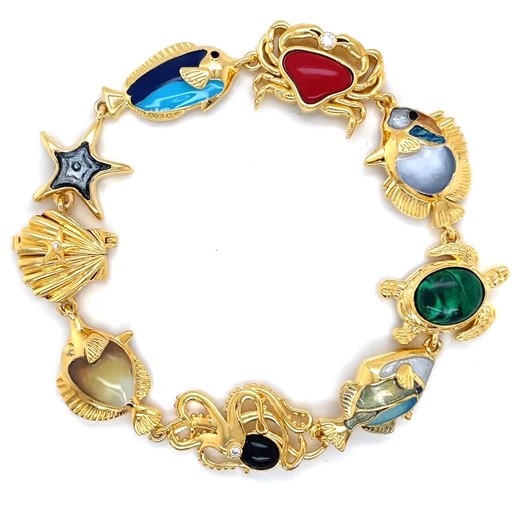 14K Yellow Gold Ocean Reef Life Bracelet | Multi-colour Gemstone & Diamond Tennis Bracelet | Sea Life Jewelry | Gift for Her |free Shipping - Etsy