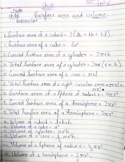 Class 9 Surface Area & Volume Formulas #class9maths#surfaceareaandvolume#mathsformulas