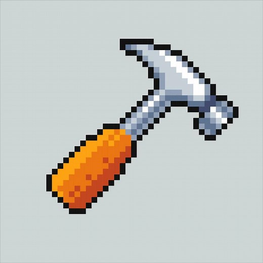 Download pixel art hammer. hammer stuff pixelated design for logo, web, mobile app, badges and patches. Video game sprite. 8-bit. Isolated vector illustration. for free