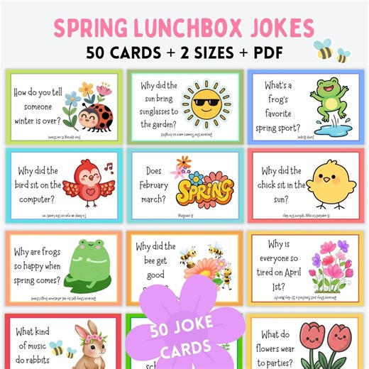 50 Spring Lunchbox Jokes for Kids, Printable Jokes Cards (PDF DOWNLOAD) - Etsy