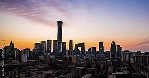 asia china metropolis skyscrapers panorama people's daily time lapse sunrise skyline beijing city cbd international trade phase iii china world trade center cctv building citic tower business